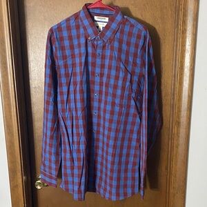 Goodthreads Men’s Plaid Poplin Slim Fit Button-Up Shirt Size LT